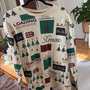 Denim & Flower Cream Christmas Sweater